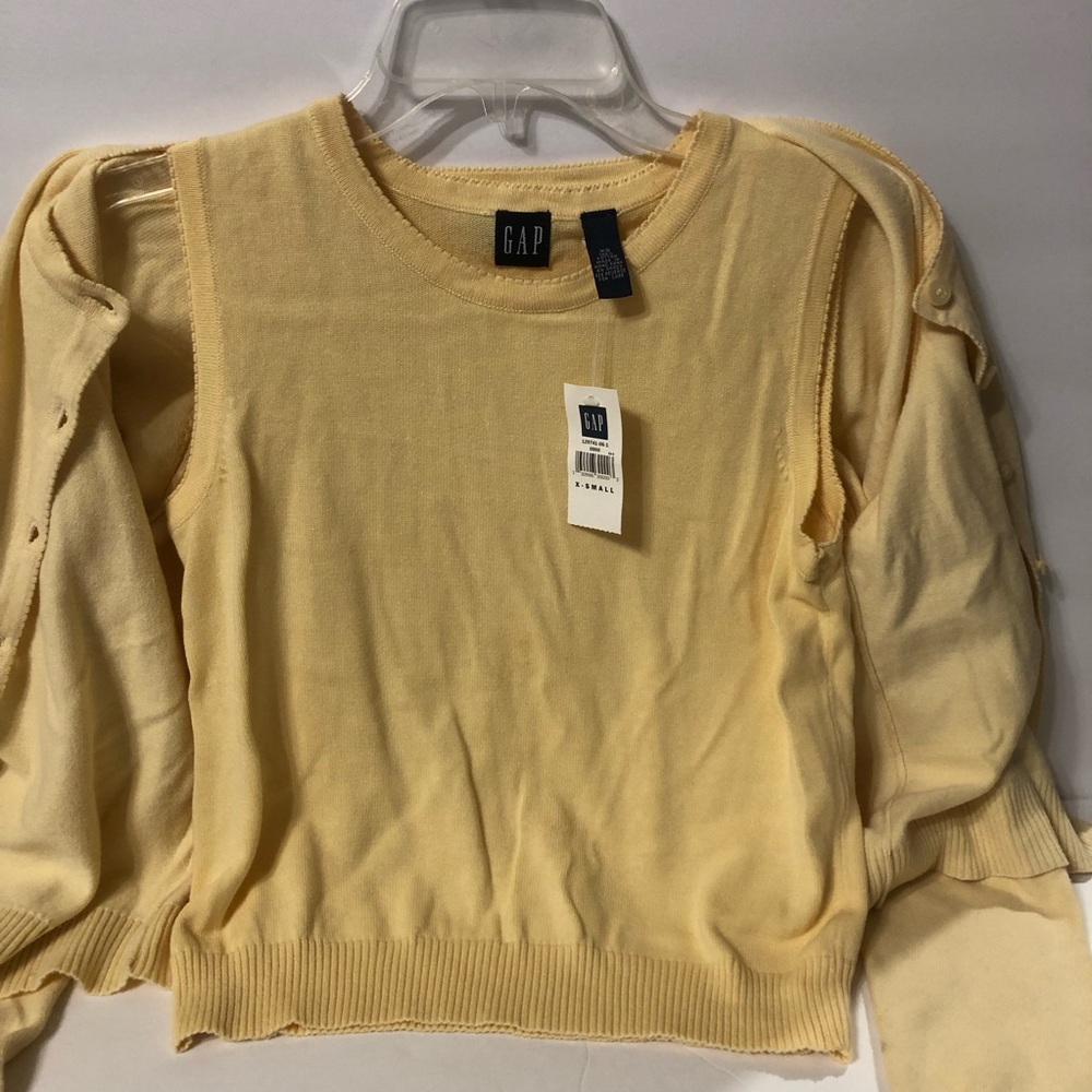 GAP Cream Yellow Cardigan Sweater Lightweight Knit - Picture 2 of 7